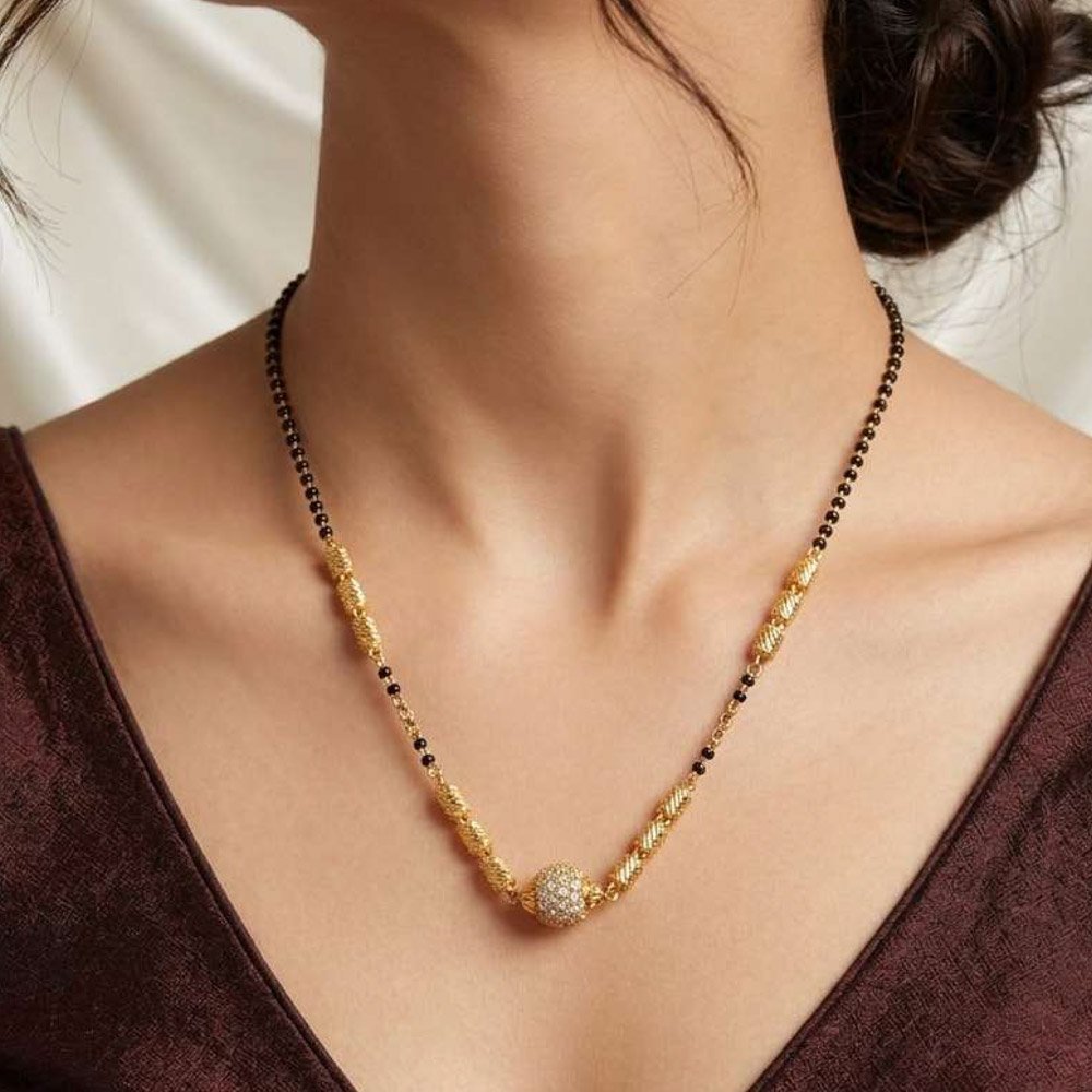 Gold Plated Black Beads AD Ball Mangalsutra for Women (Art No.230)