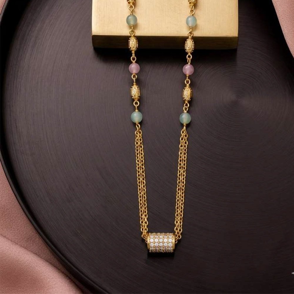 Gold Plated Black Beaded Multilayer AD Mangalsutra for Women (Art No.231) - Image 3