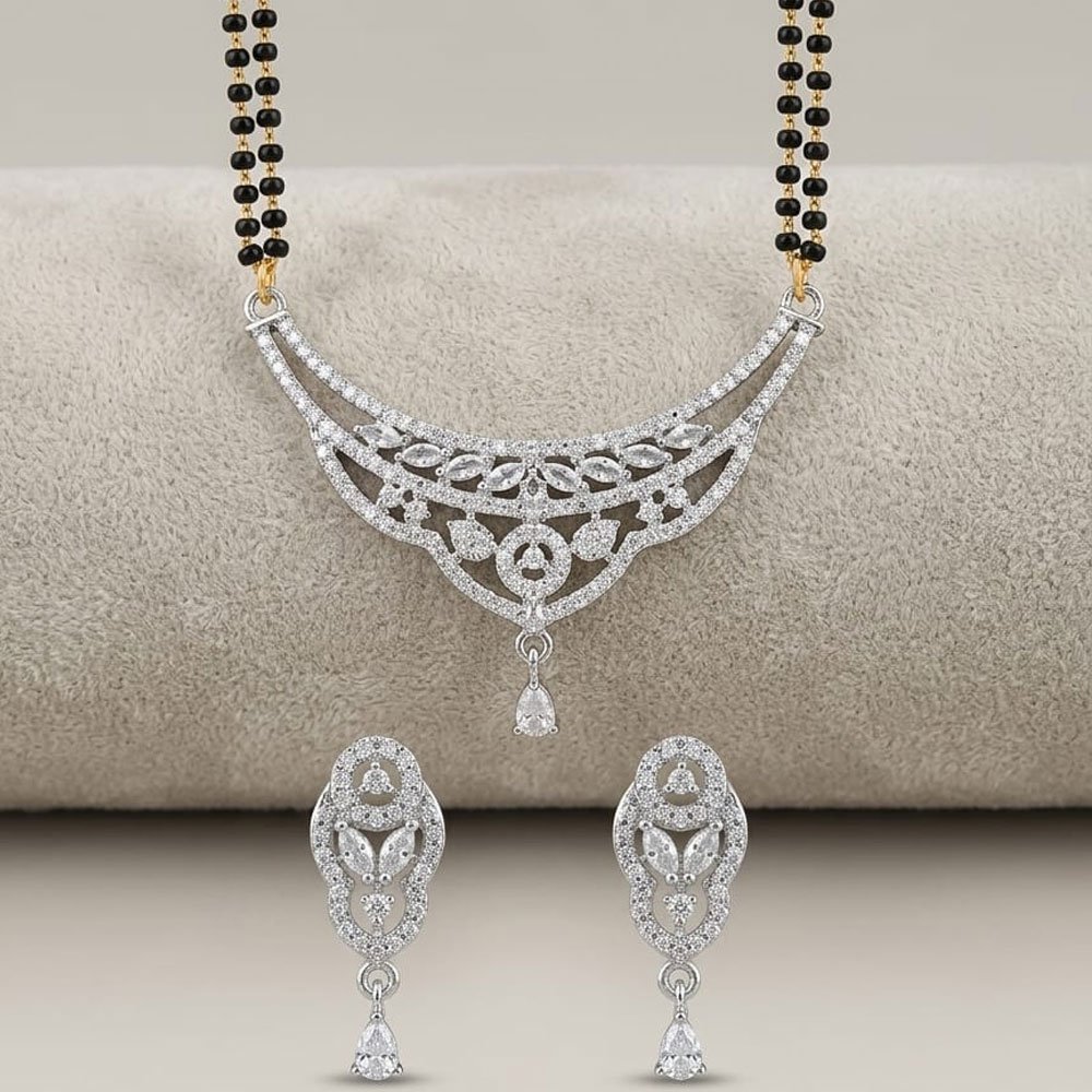 Silver-Toned AD Mangalsutra Set with Matching Earrings (Art No.353)
