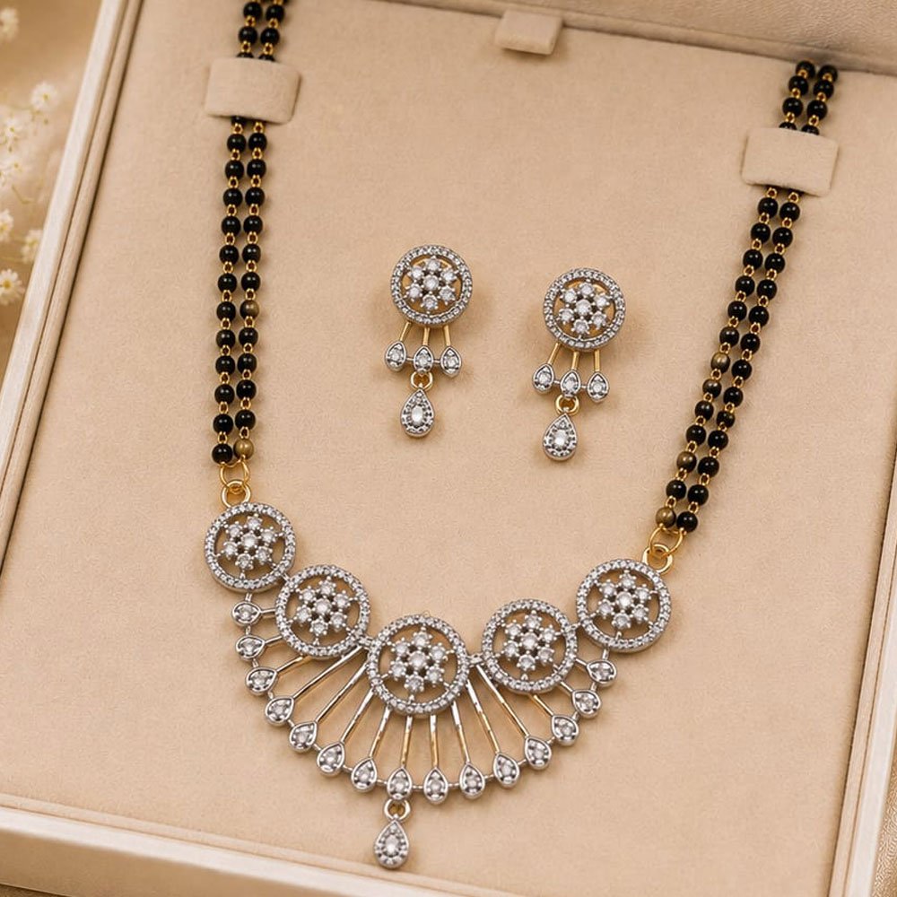Silver Plated Floral AD Stone Double Layer Mangalsutra Set (Art No. 354) - Image 2