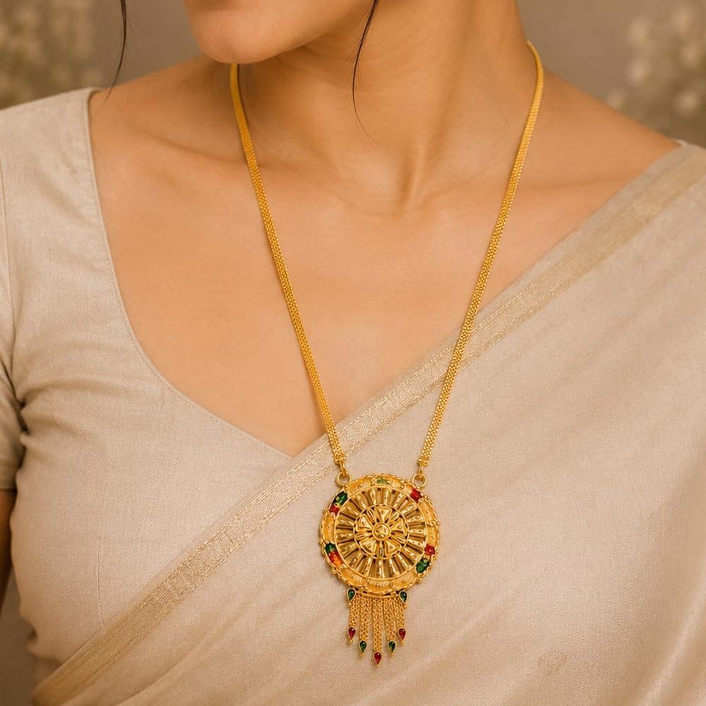 Gold Plated Traditional Round Pendant Long Necklace (Art No. 344) - Image 2