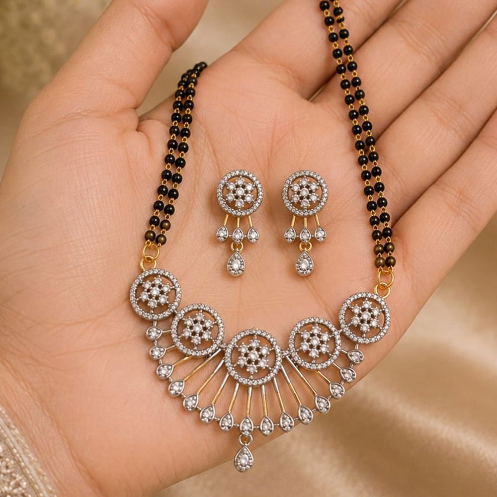 Silver Plated Floral AD Stone Double Layer Mangalsutra Set (Art No. 354) - Image 3