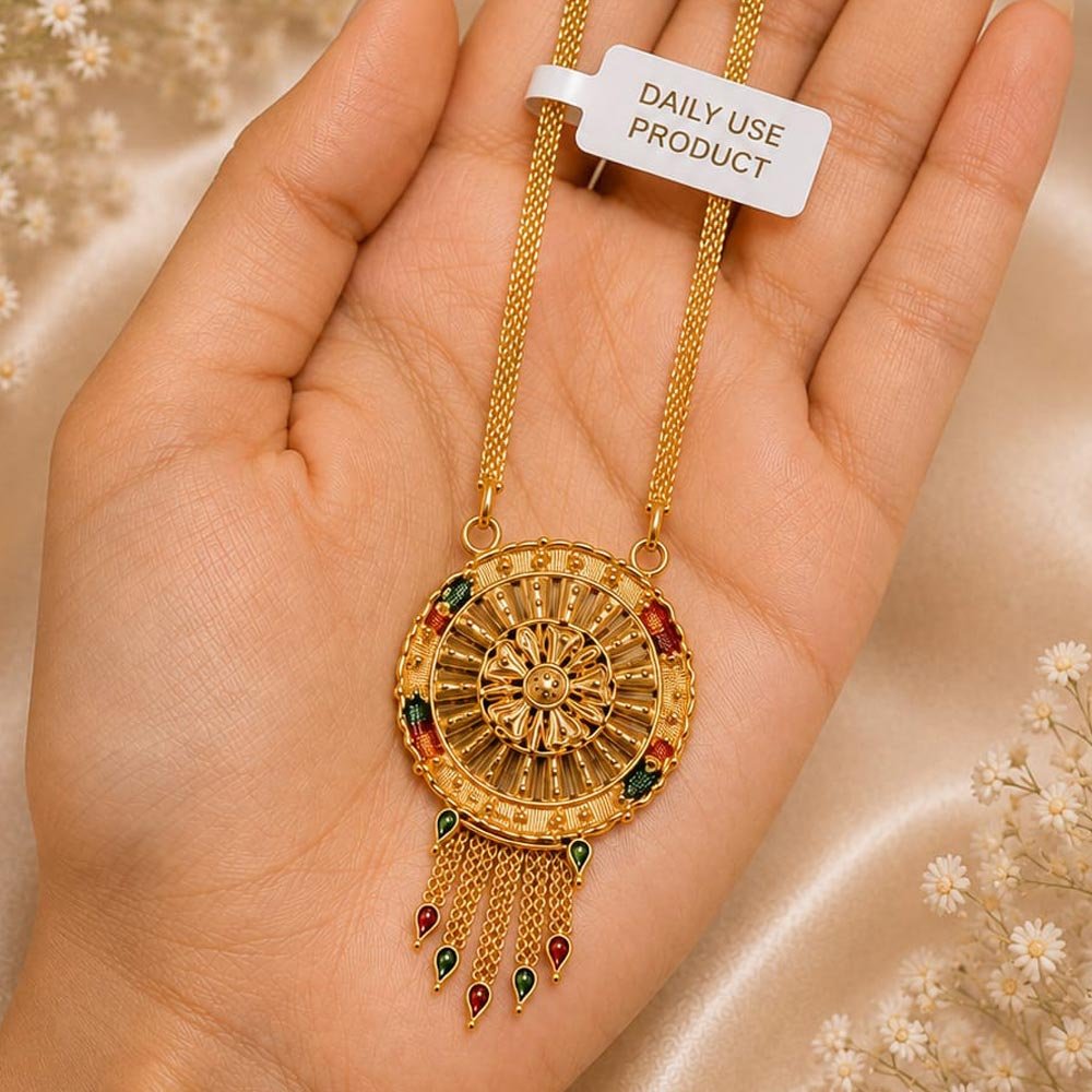 Gold Plated Traditional Round Pendant Long Necklace (Art No. 344)