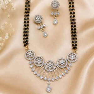 Silver Plated Floral AD Stone Double Layer Mangalsutra Set (Art No. 354)