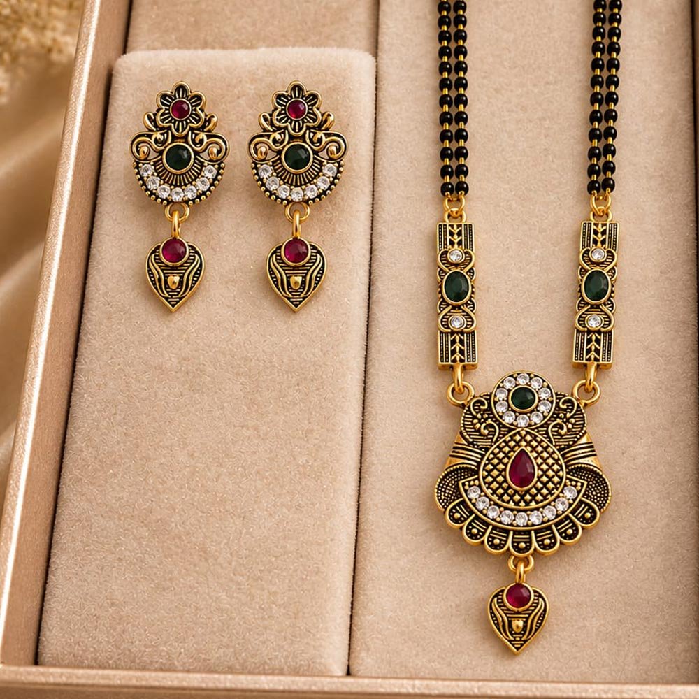 Gold Plated Antique Mangalsutra Set with Earrings (Art No.356)