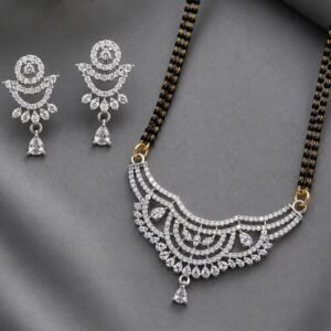 Traditional Silver Tone AD Stone Mangalsutra With Earrings For Women(Art No.279)