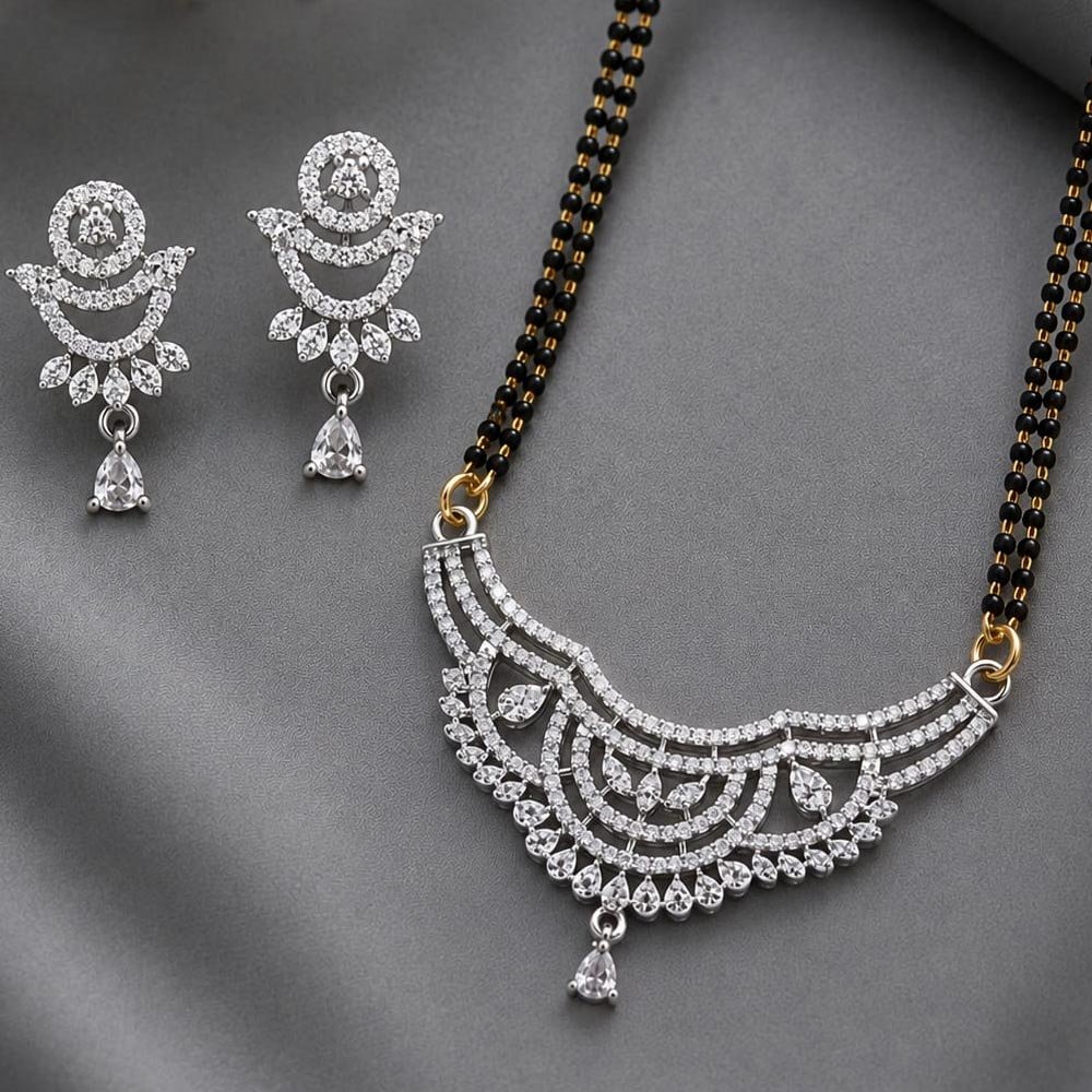 Traditional Silver Tone AD Stone Mangalsutra With Earrings For Women(Art No.279)