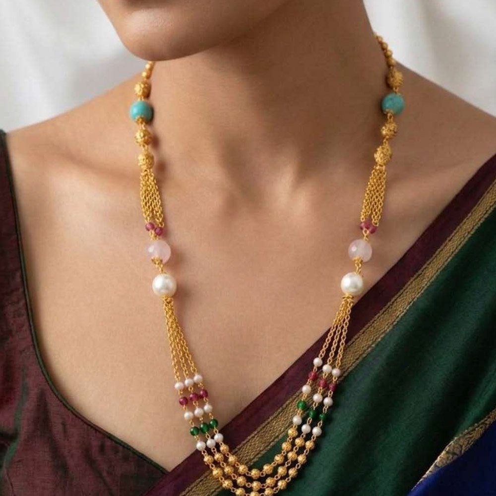 Traditional Gold Plated Multilayer Beaded Necklace (Art No.233)