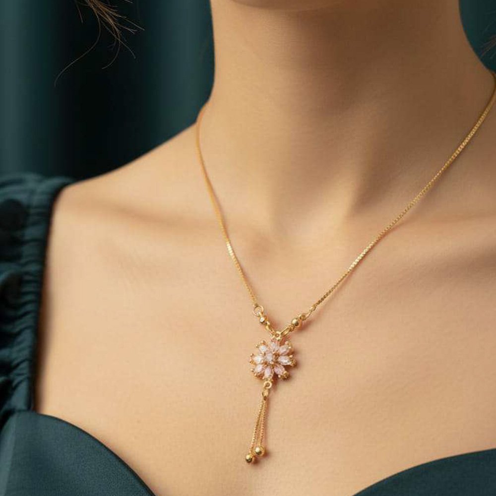 Gold Plated Floral AD Pendant Chain (Art No.220)