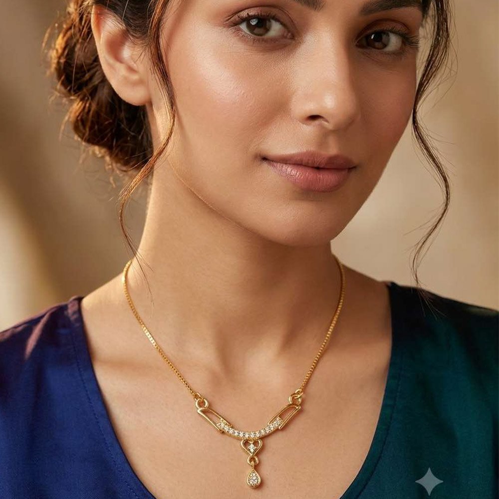 Traditional Gold Plated AD Stone Necklace With Ring (Art No.252) - Image 3
