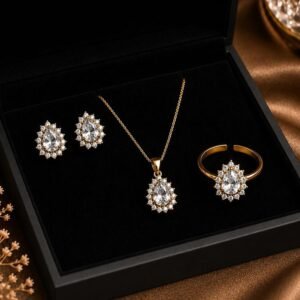 Gold Plated Teardrop Pendant Jewellery Set With Ring (Art No. 348)