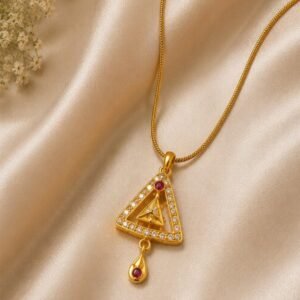 Gold Plated Triangle CZ Pendant Necklace (Art No.298)