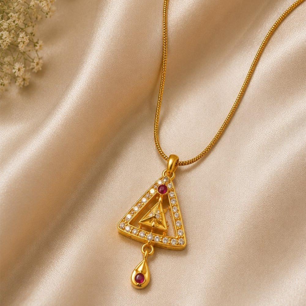 Gold Plated Triangle CZ Pendant Necklace (Art No.298)