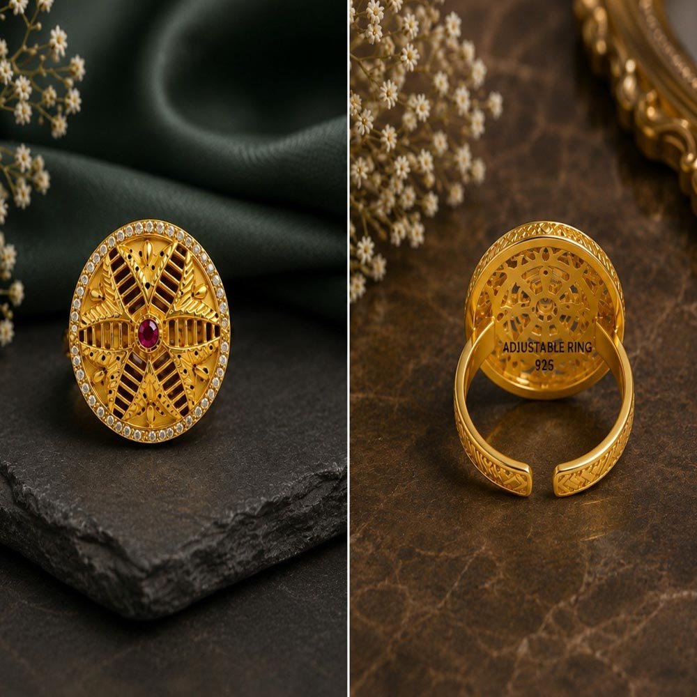 Gold Plated Round Floral Ring (Art No.300) - Image 4