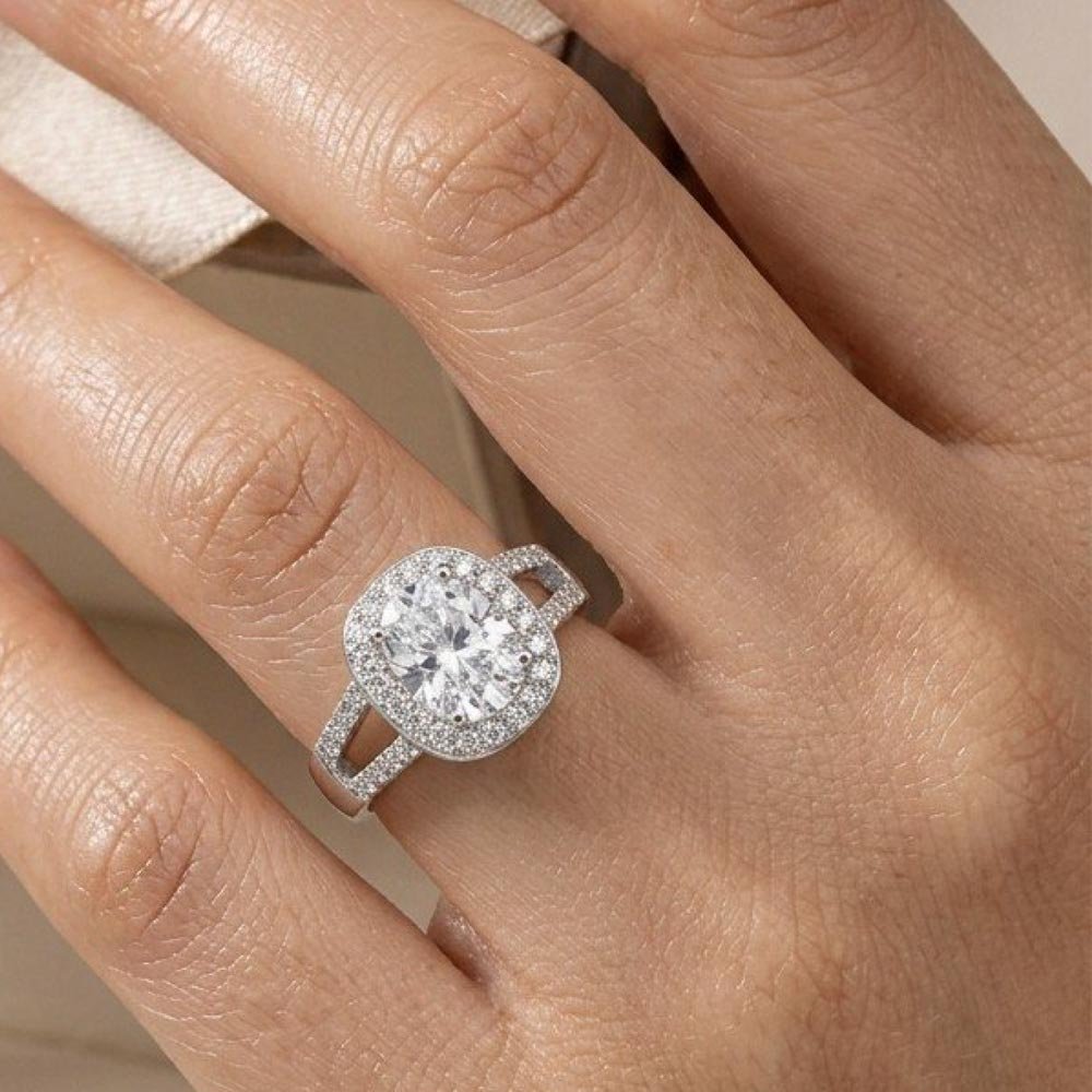 Silver Plated Oval CZ Halo Ring (Art No.288) - Image 2