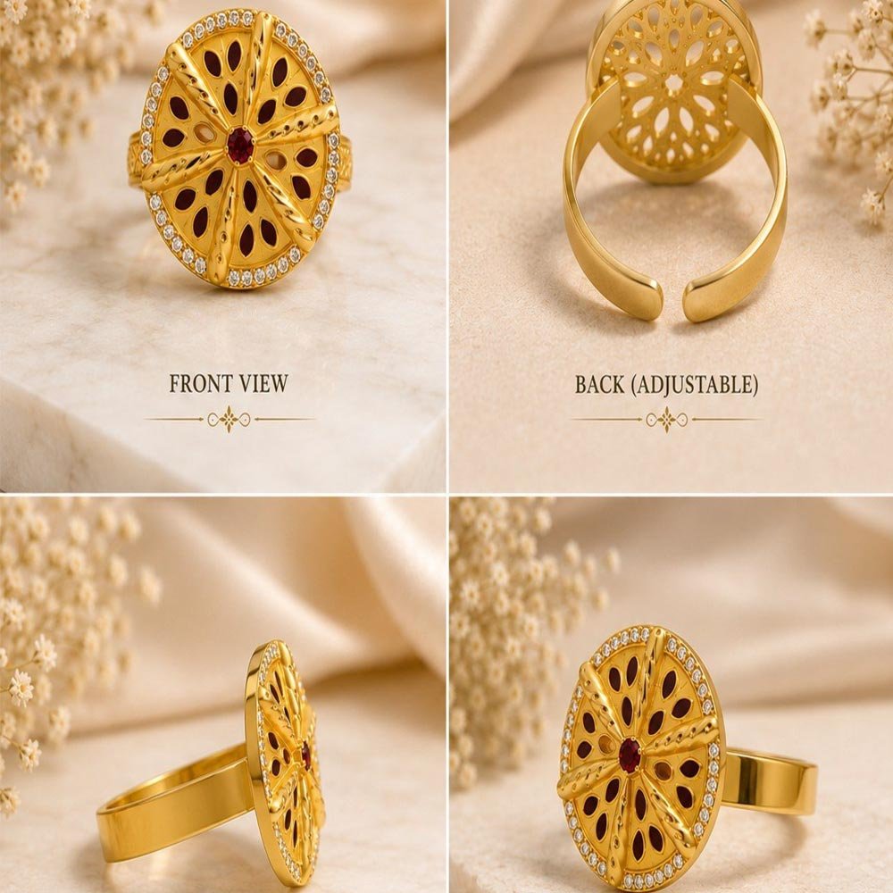 Gold Plated Oval Floral Statement Ring (Art No.301) - Image 2