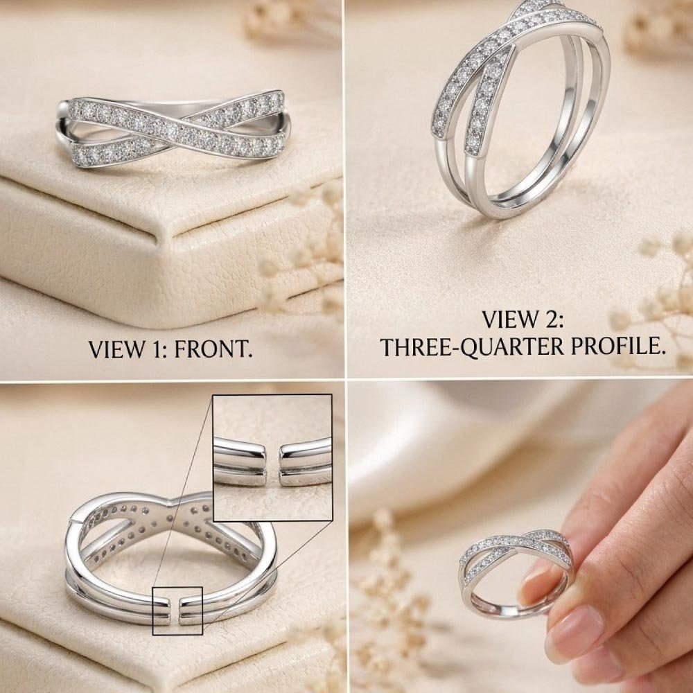 Silver Plated Criss Cross CZ Ring (Art No. 287) - Image 2