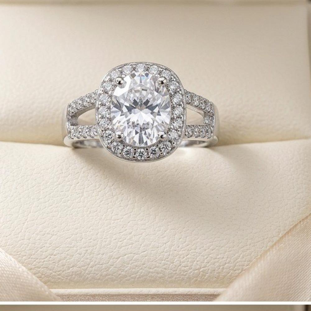 Silver Plated Oval CZ Halo Ring (Art No.288) - Image 3