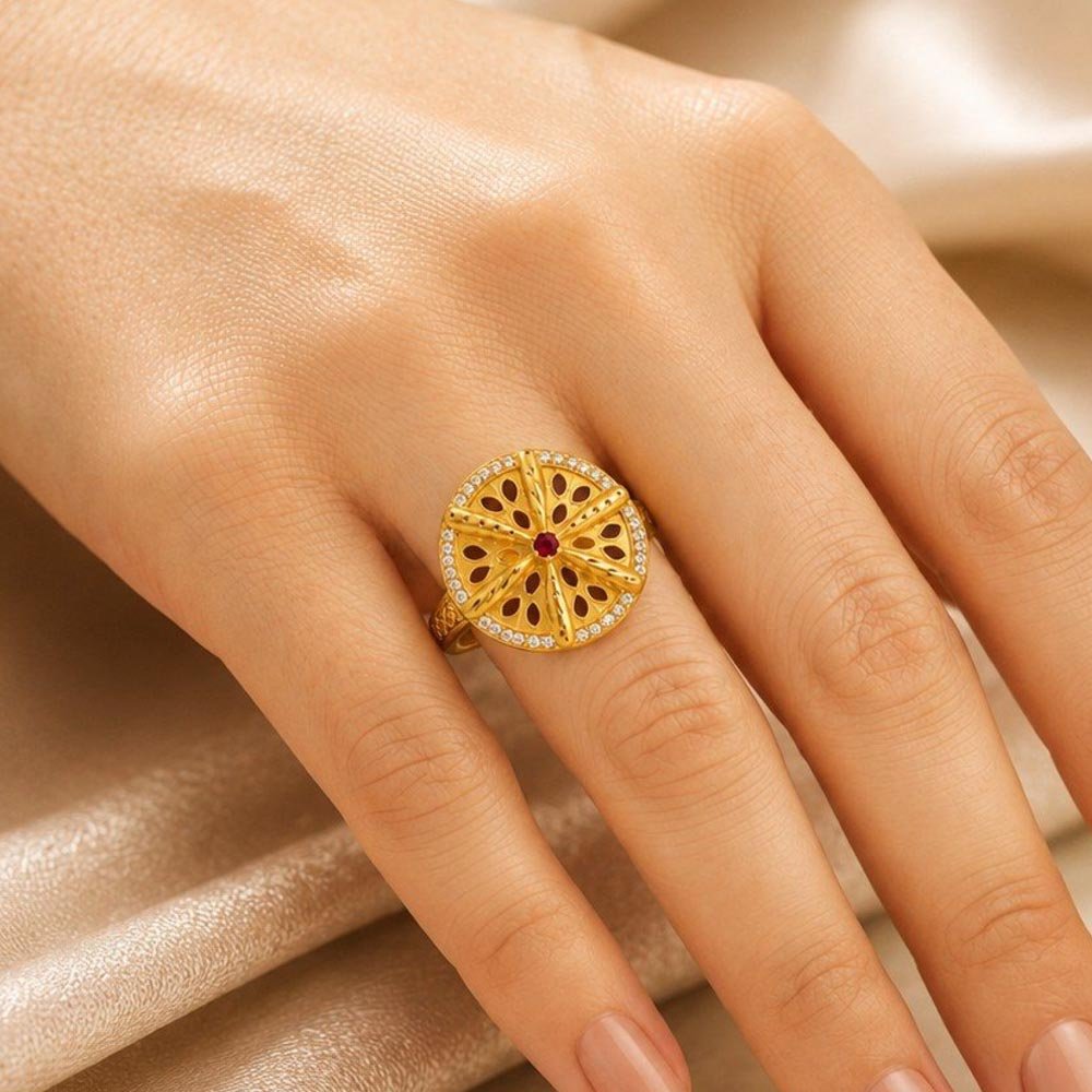 Gold Plated Oval Floral Statement Ring (Art No.301) - Image 3