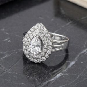 Silver Plated Pear Shape CZ Ring (Art No. 295)