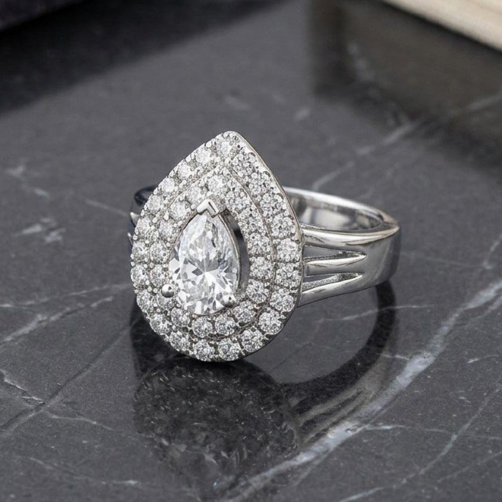 Silver Plated Pear Shape CZ Ring (Art No. 295)
