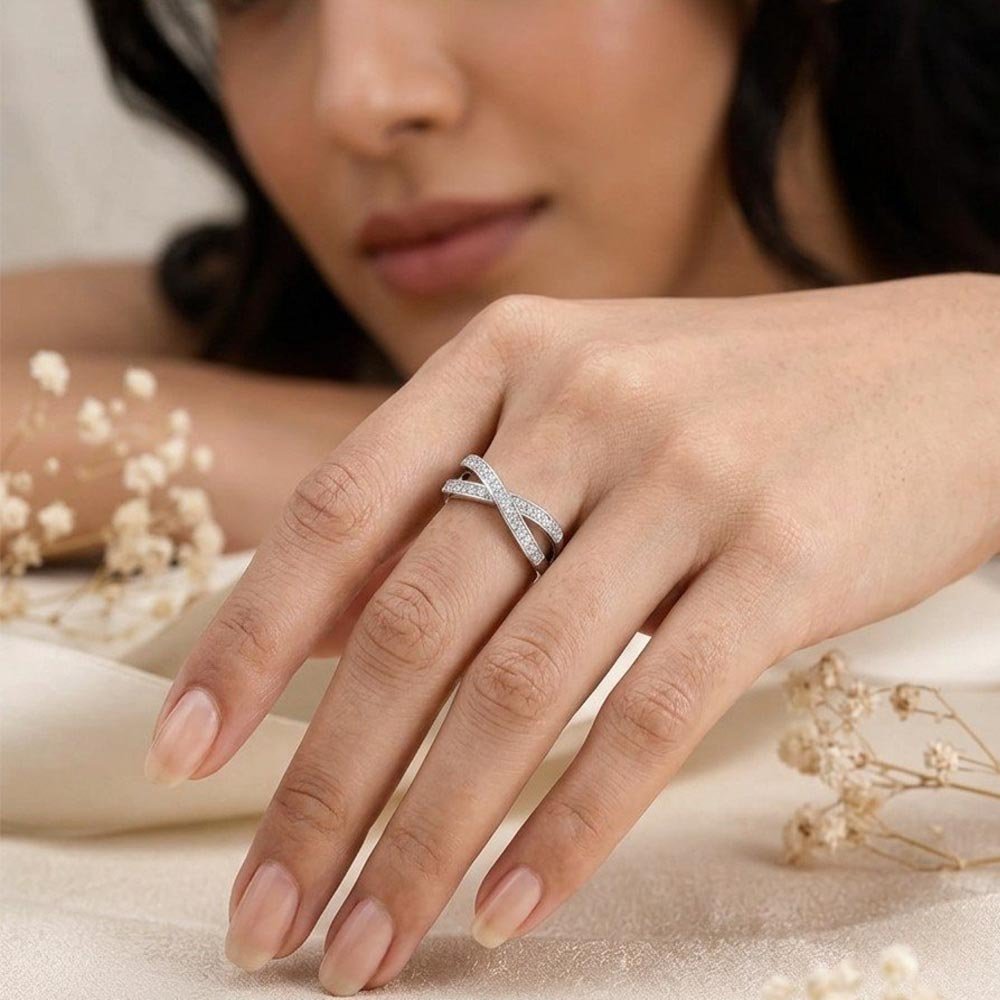 Silver Plated Criss Cross CZ Ring (Art No. 287) - Image 3