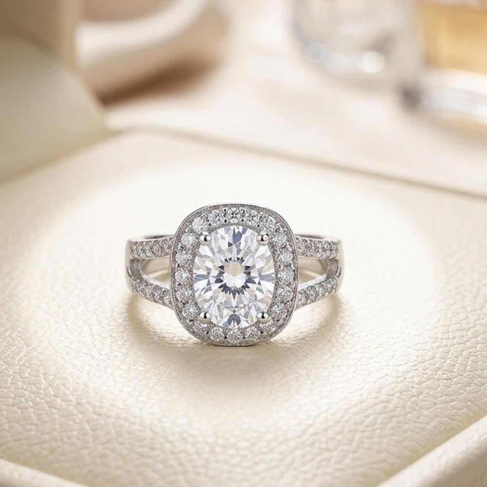 Silver Plated Oval CZ Halo Ring (Art No.288)