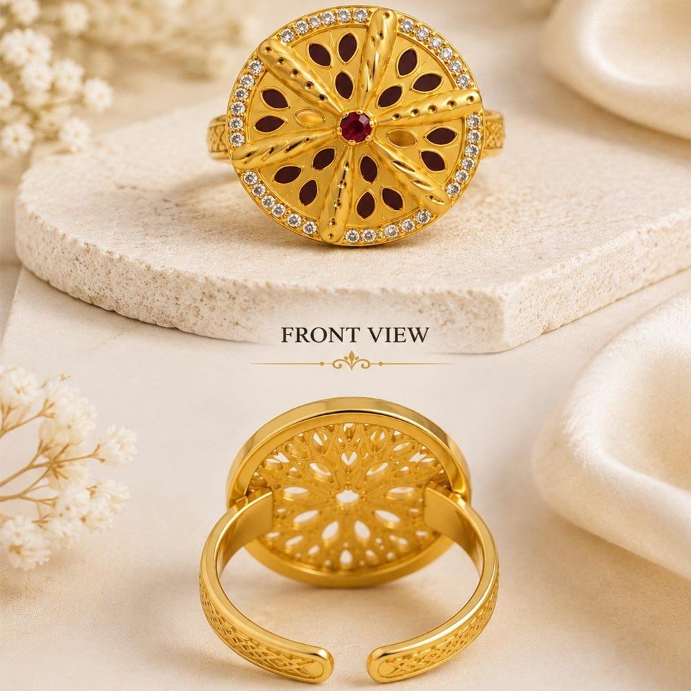 Gold Plated Oval Floral Statement Ring (Art No.301) - Image 4