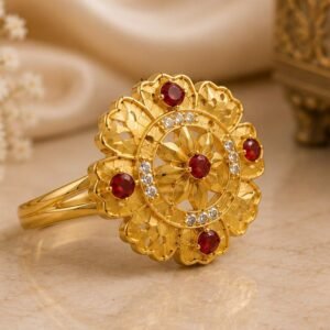 Gold Plated Floral Red Stone Ring (Art No. 302)