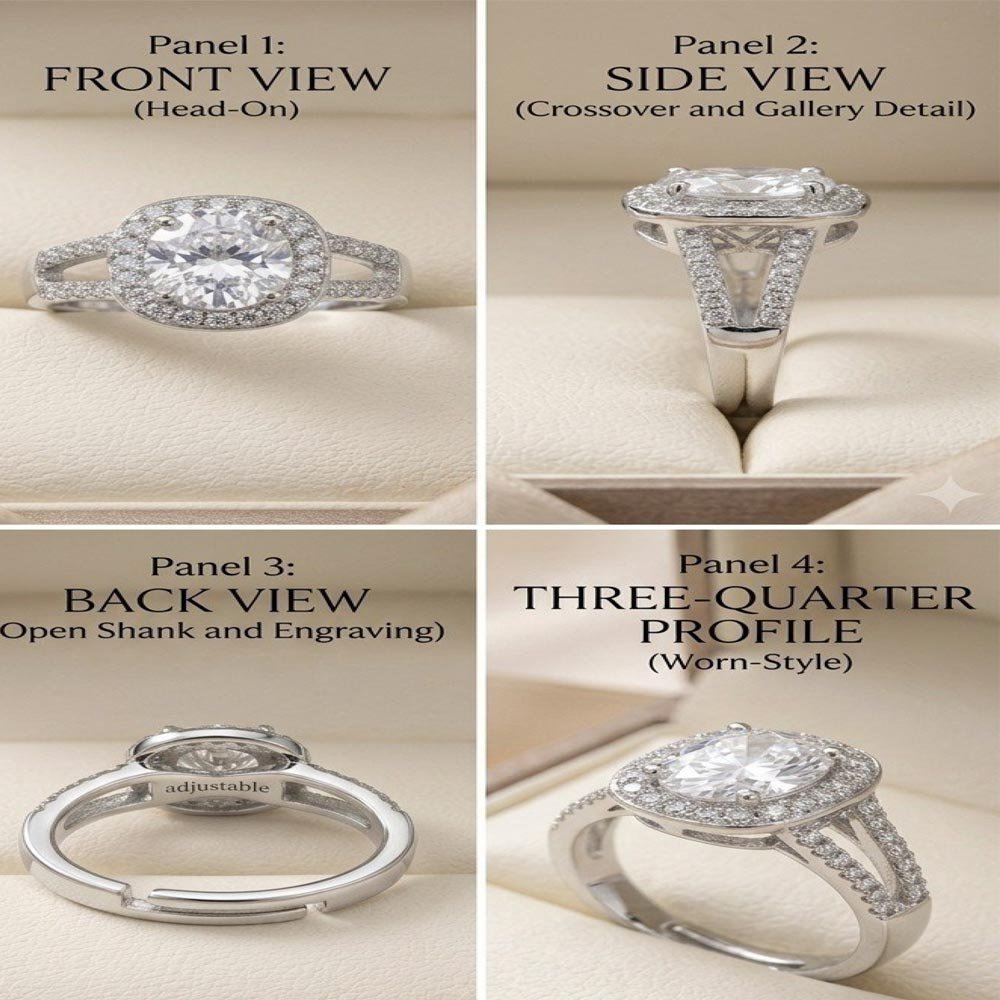 Silver Plated Oval CZ Halo Ring (Art No.288) - Image 4