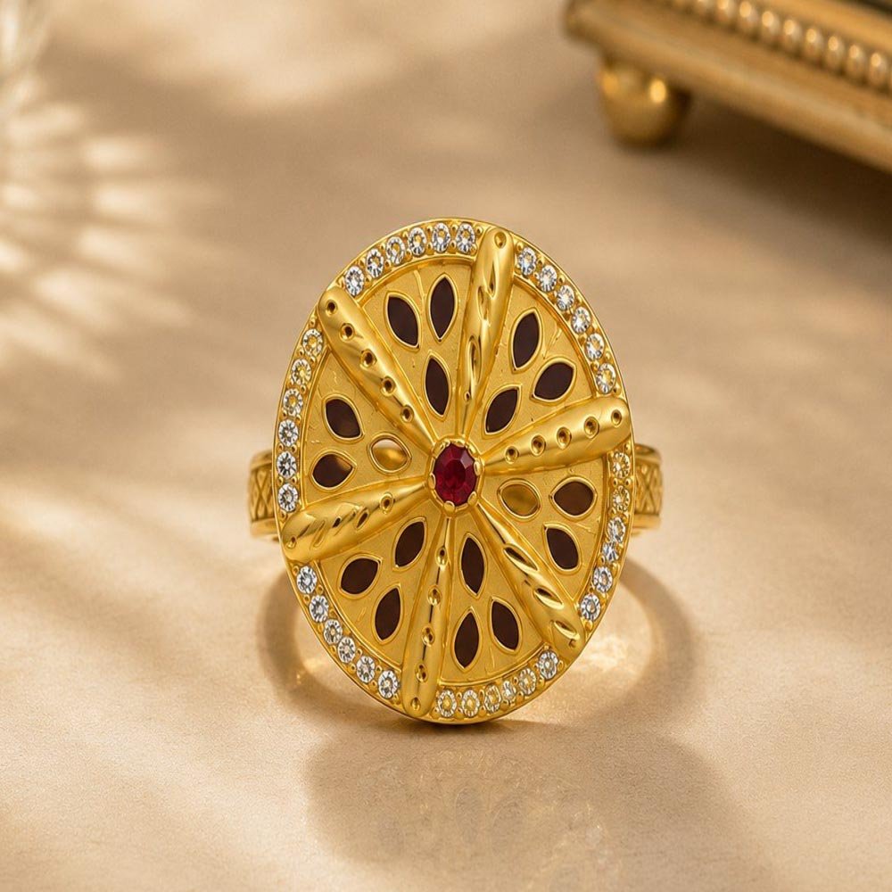 Gold Plated Oval Floral Statement Ring (Art No.301)