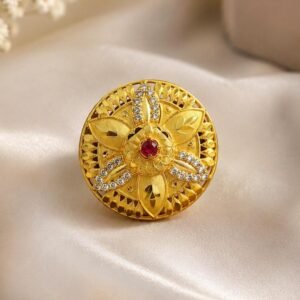 Gold Plated Floral Statement Ring with Red Stone (Art No.303)