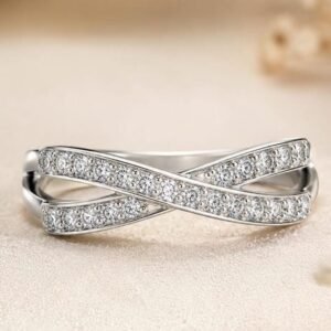 Silver Plated Criss Cross CZ Ring (Art No. 287)