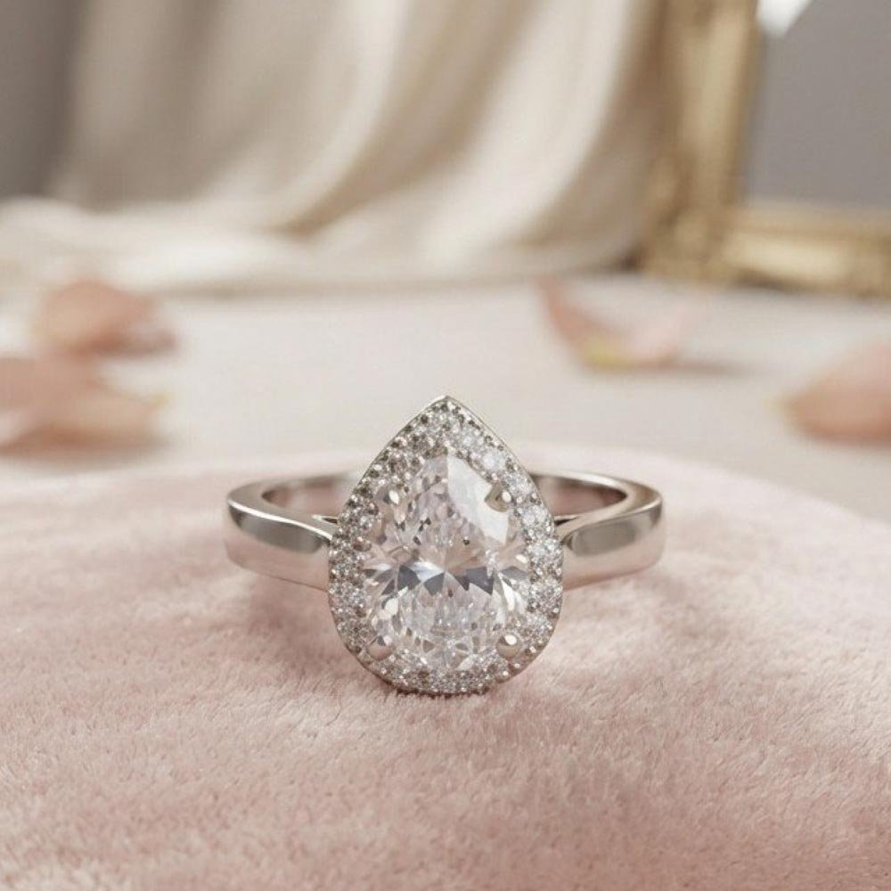 Silver Plated Pear Shape CZ Ring (Art No.291)