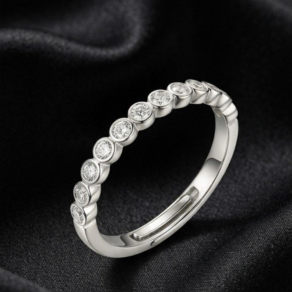 Silver Plated Round CZ Adjustable Ring (Art No.292)