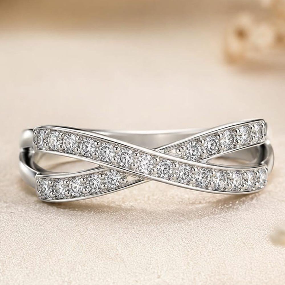 Silver Plated Criss Cross CZ Ring (Art No. 287)