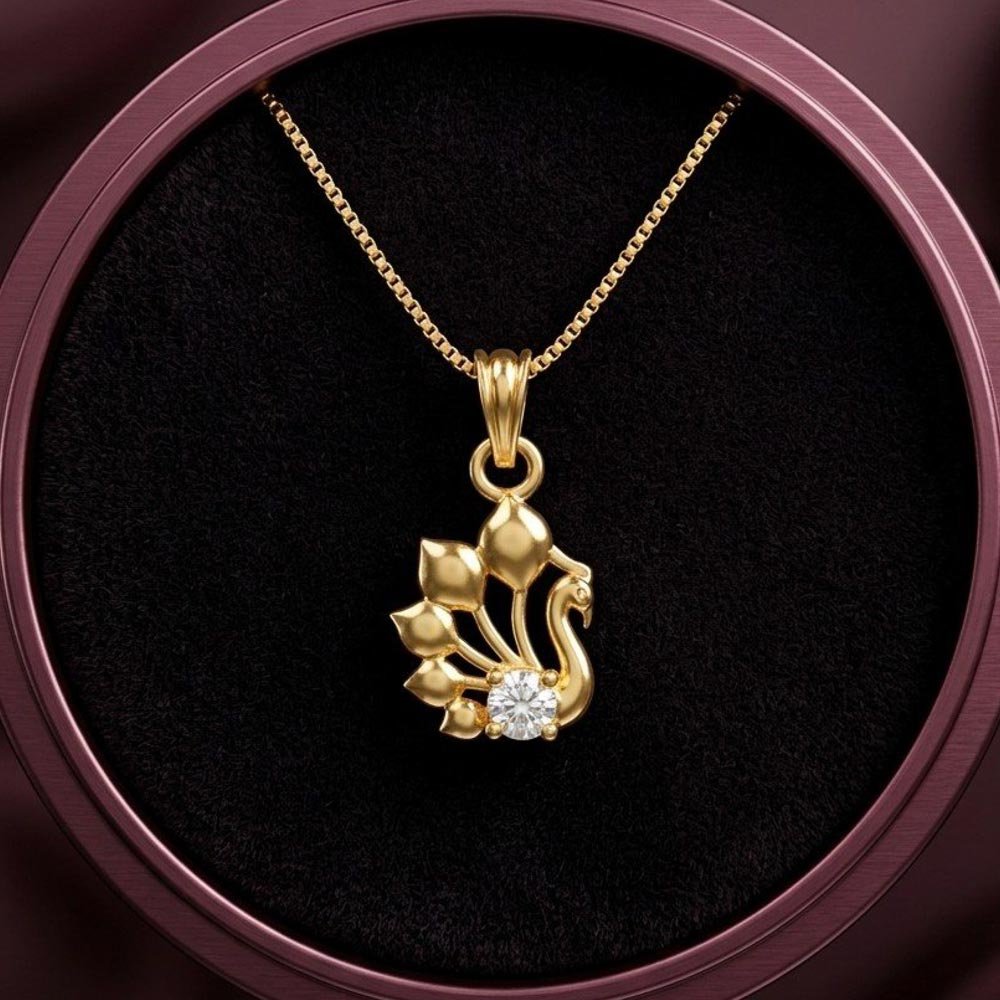 Gold Plated Peacock Pendant With White Stone and Chain (Art No.317) - Image 2