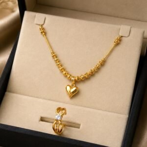 Traditional Gold Plated Heart Pendant Necklace With Ring (Art No.269)