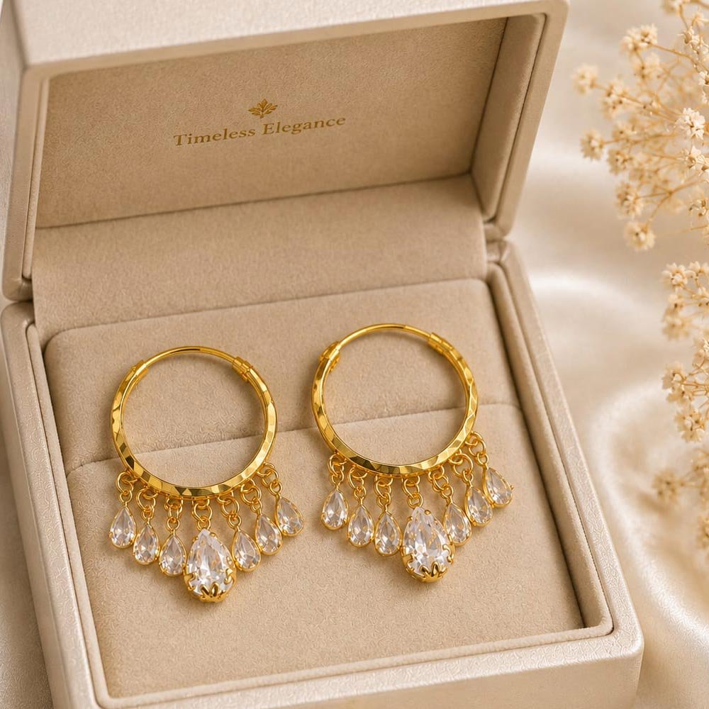 Gold Plated White Stone Hoop Earrings for Women and Girls (Art No.309) - Image 3