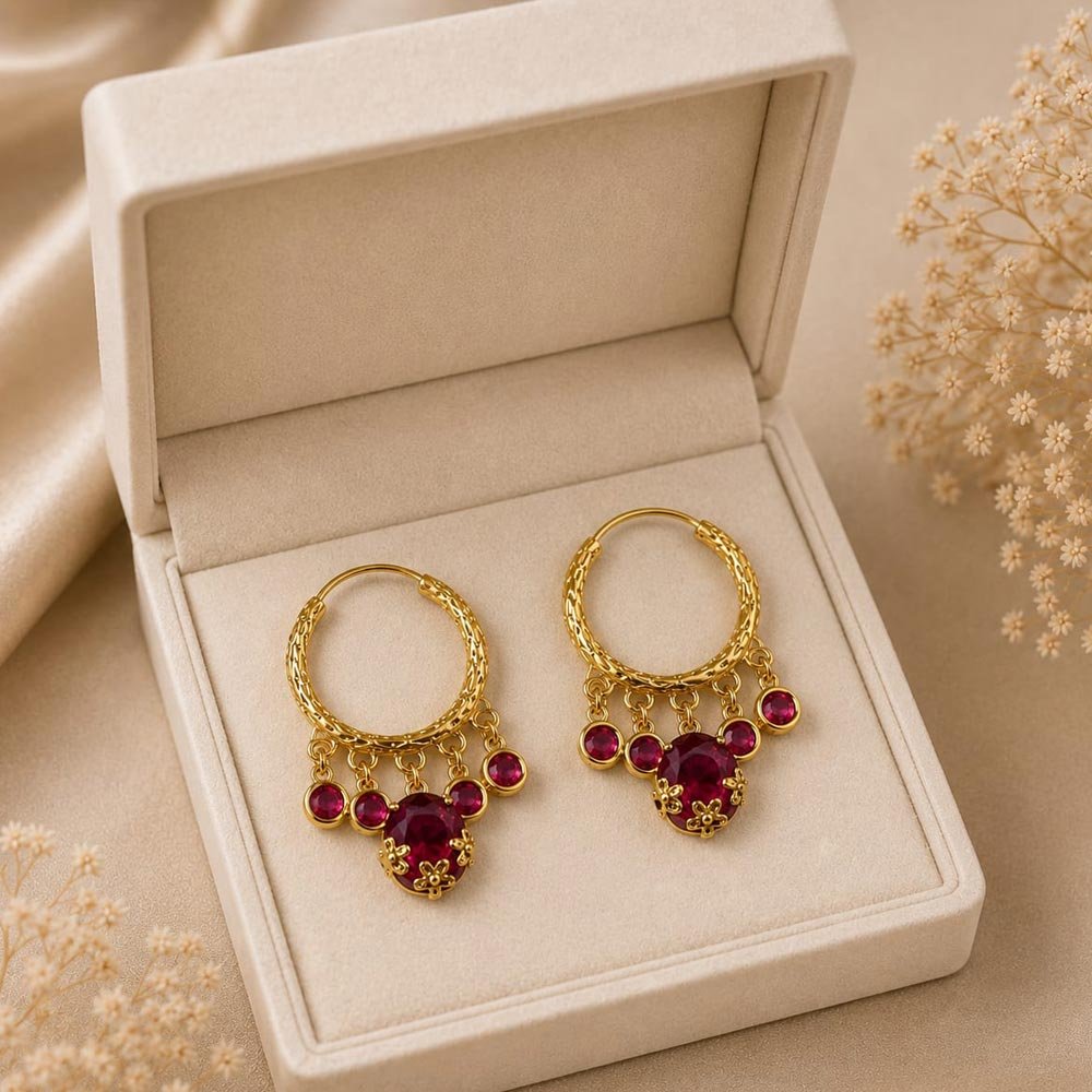 Traditional Gold Plated Red Stone Hoop Earrings (Art No.282) - Image 3