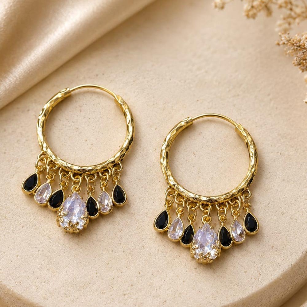 Gold Plated Black Stone Hoop Earrings for Women & Girls (Art No.308) - Image 4