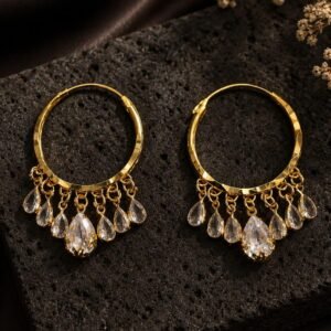Gold-Plated Crystal Drop Hoop Earrings (Art No. 322)