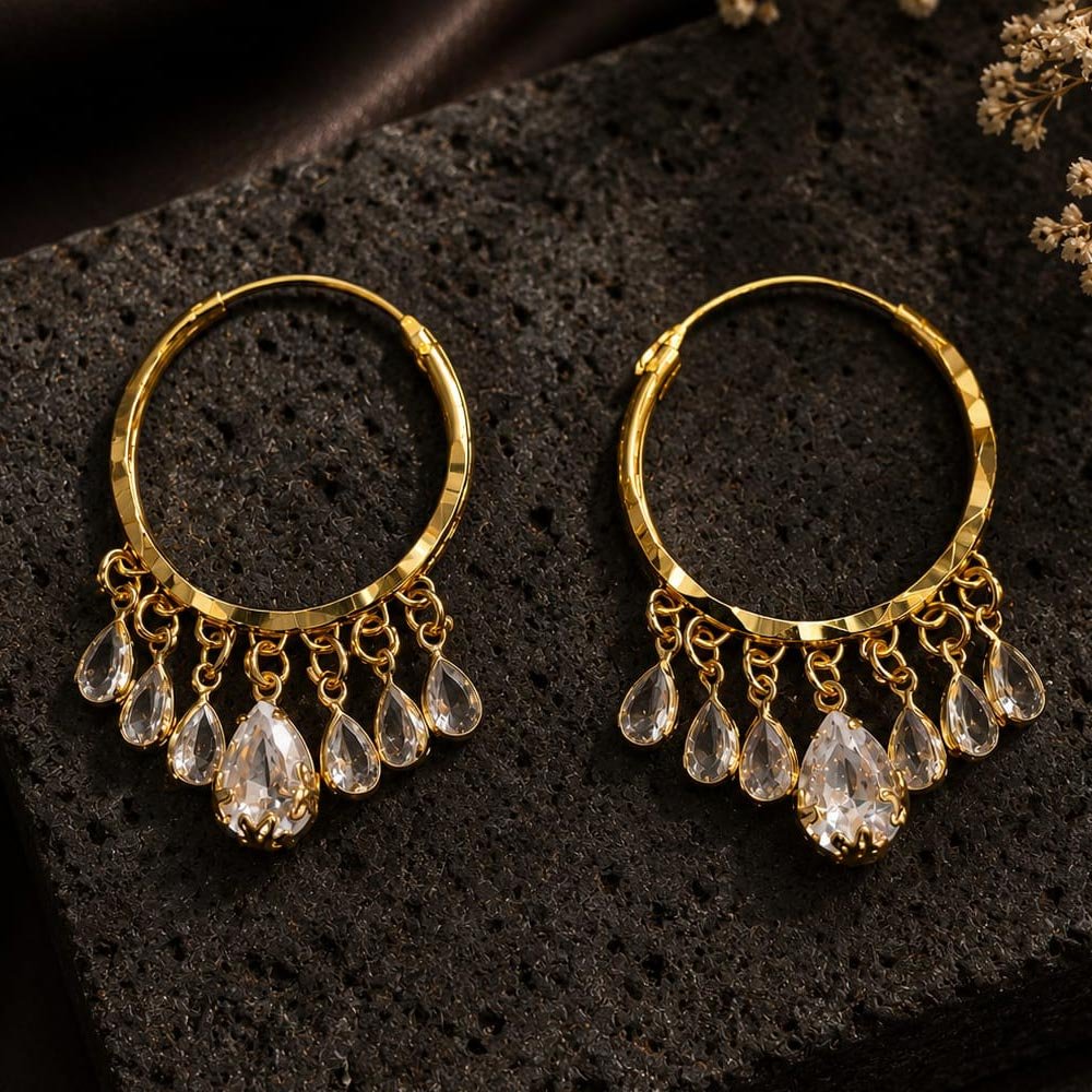 Gold-Plated Crystal Drop Hoop Earrings (Art No. 322)