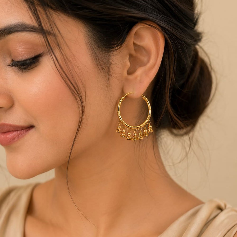 Gold Plated Jhumki Hanging Hoop Earrings (Art No.363) - Image 2
