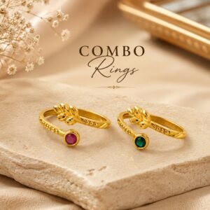 Gold Plated Pink and Green Stone Leaf Ring Combo (Art No.313)
