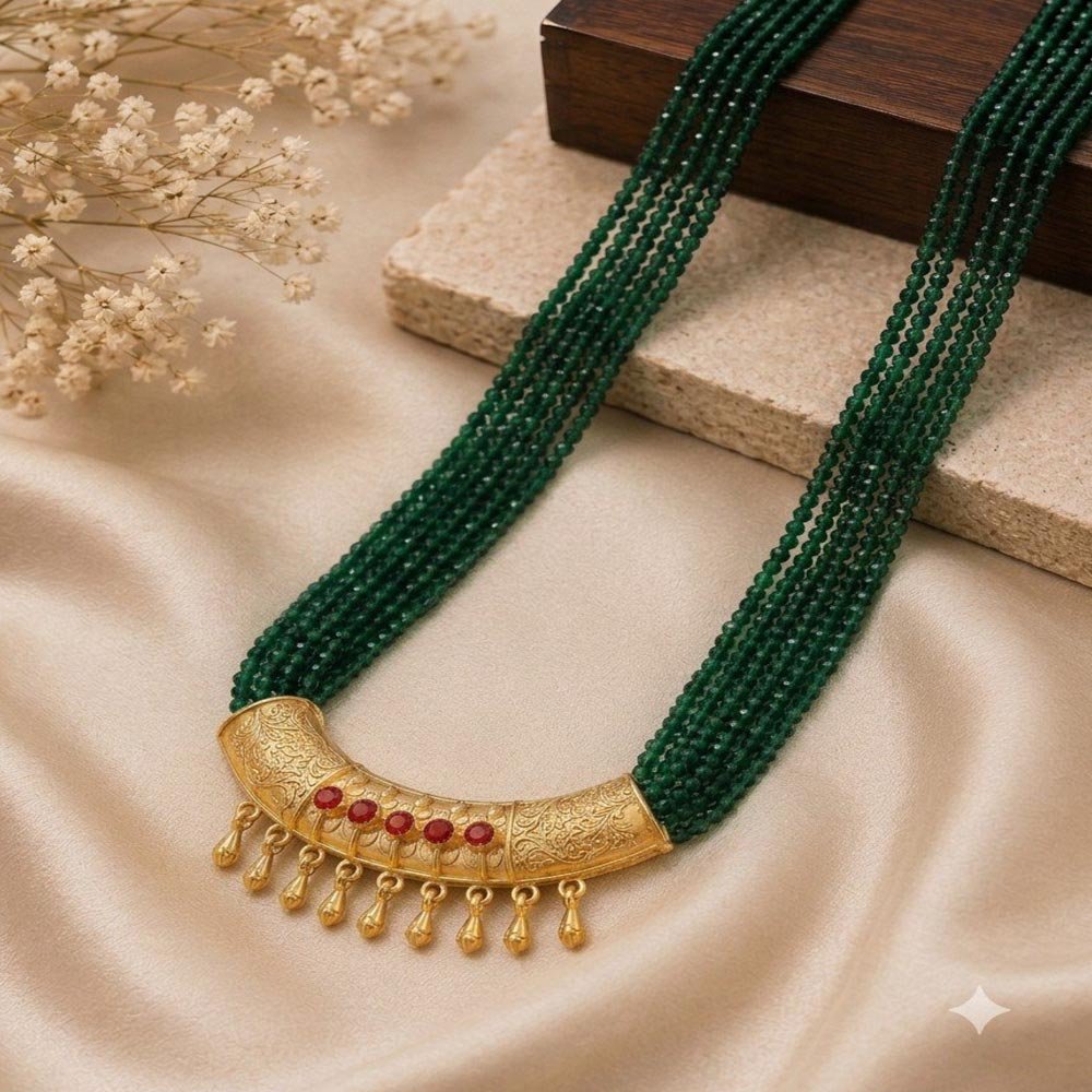 Traditional Gold Plated Green Beaded Necklace(Art No.277) - Image 4