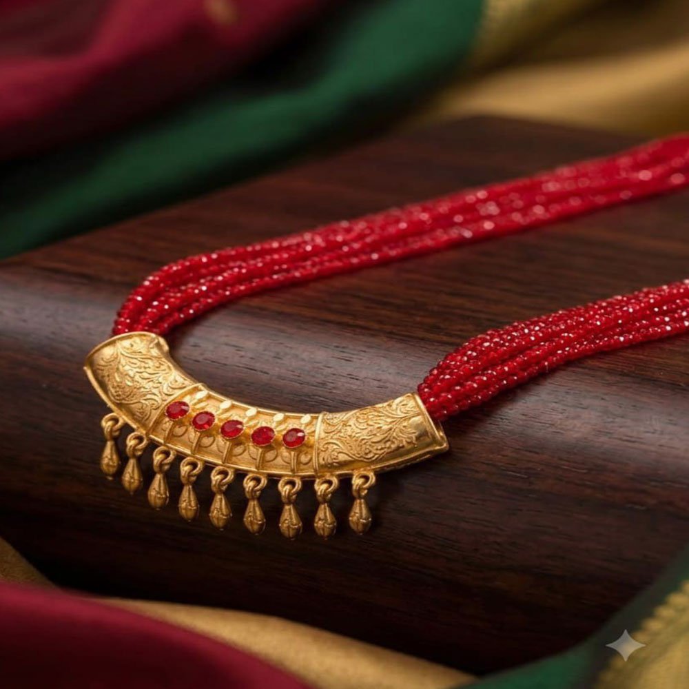 Traditional Gold Plated Red Beaded Necklace (Art No.275) - Image 3