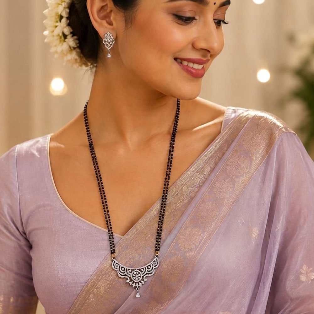 Traditional Silver Plated AD Stone Mangalsutra Set With Earrings (Art No.281)