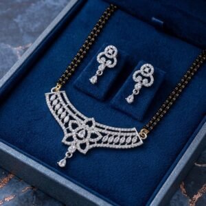 Silver Tone AD Floral Mangalsutra Set with Earrings ( Art No. 331)