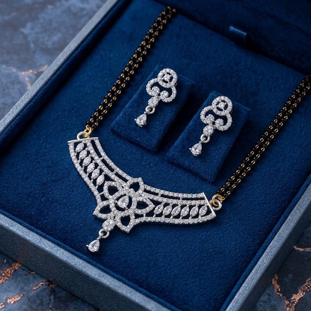 Silver Tone AD Floral Mangalsutra Set with Earrings ( Art No. 331)